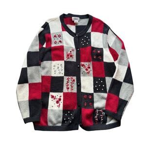 Vintage Graff Patchwork Cardigan Embroidered Bejeweled Granny Squares Knit Large